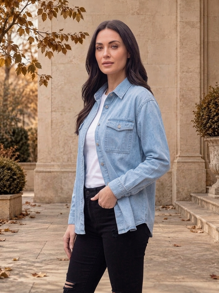 Women's denim shirt for autumn layering