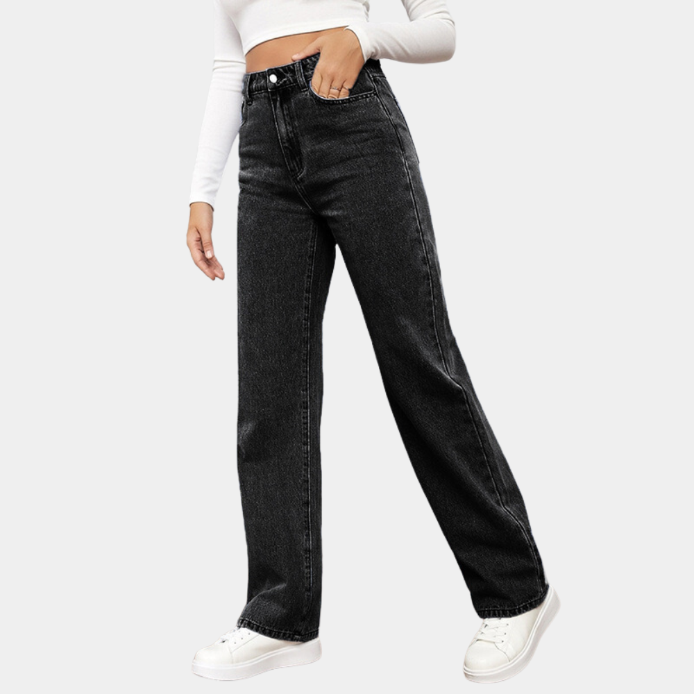 Women's high waist denim jeans with relaxed wide-leg construction