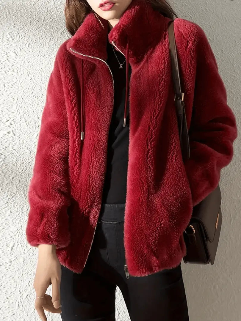 structured fleece outerwear with side pockets from diagonal view