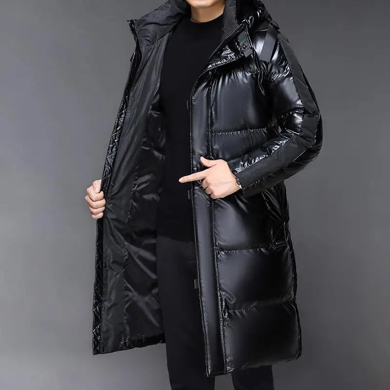 Quilted down jacket with hood and zip fastening for men
