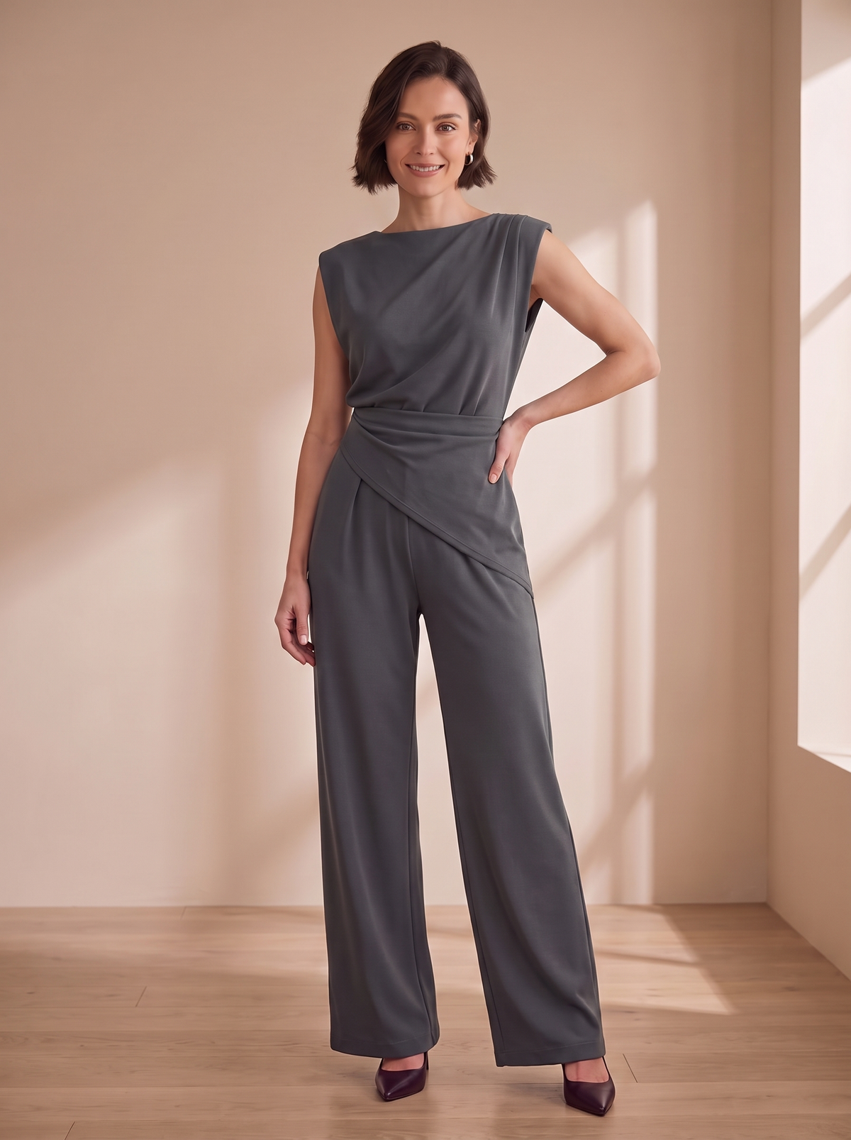 Draped top wide leg set women