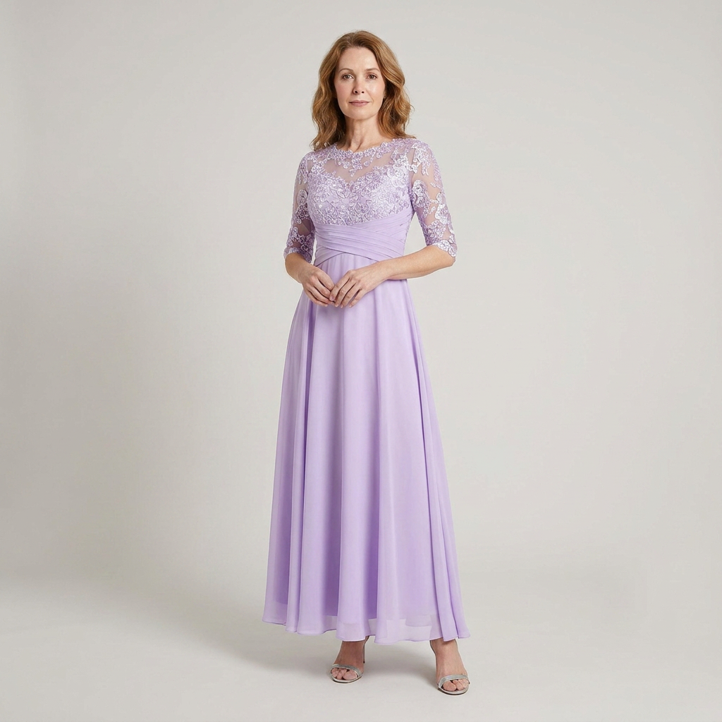 Women's evening dress with delicate lace detailing and a graceful flowing silhouette