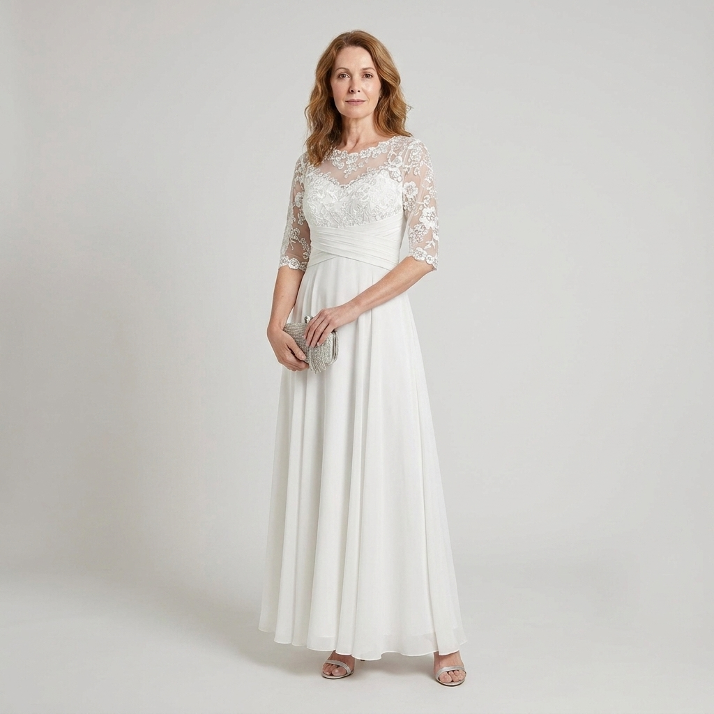 Women's evening dress with delicate lace detailing and a graceful flowing silhouette