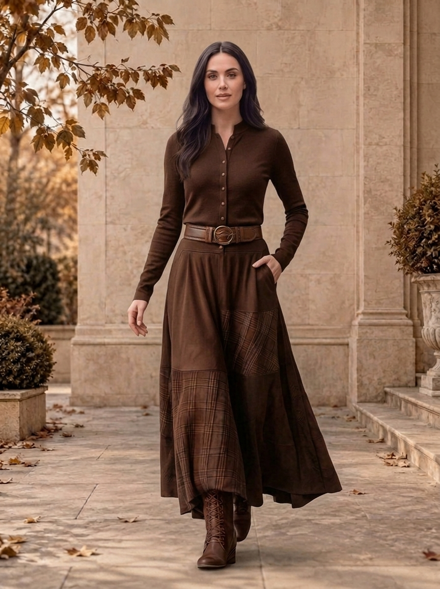 Women's suede maxi dress for winter