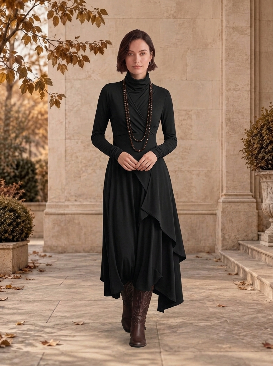 Women's long pleated dress for seasonal wear
