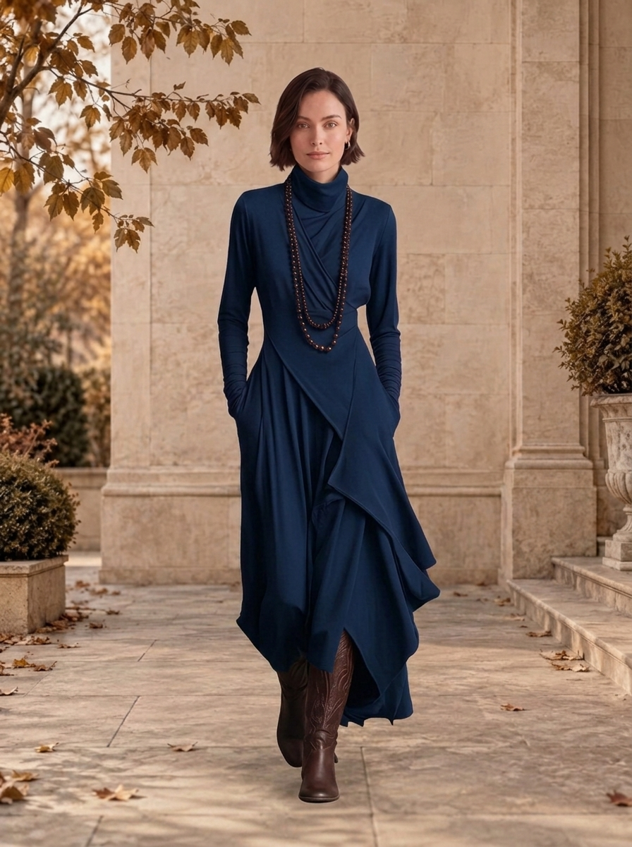 Women's pleated full length dress for winter