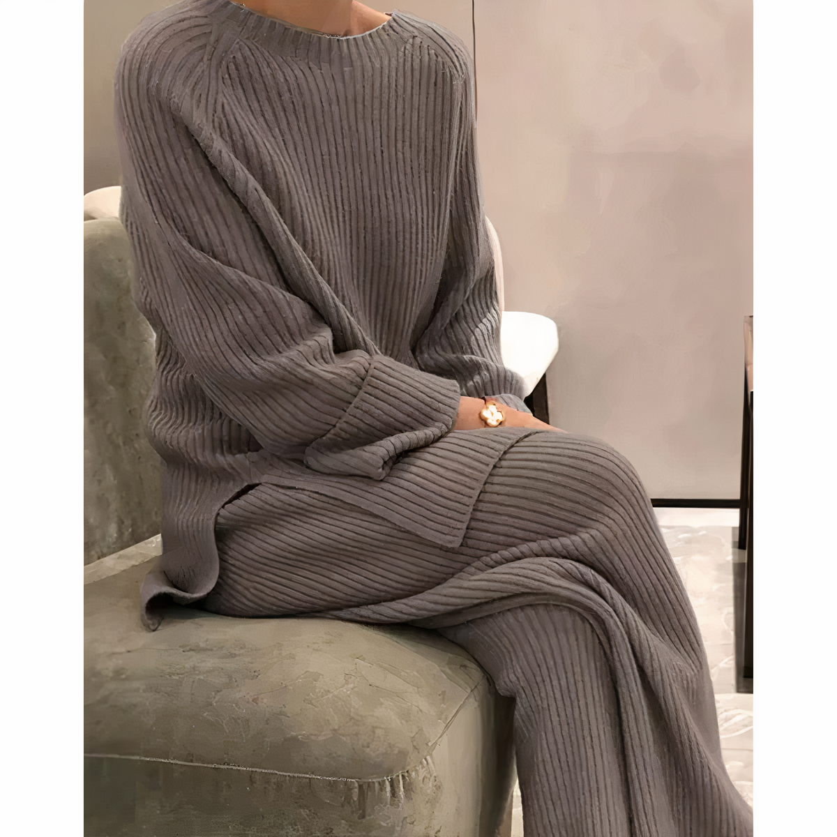 Ensemble en maille côtelée femme