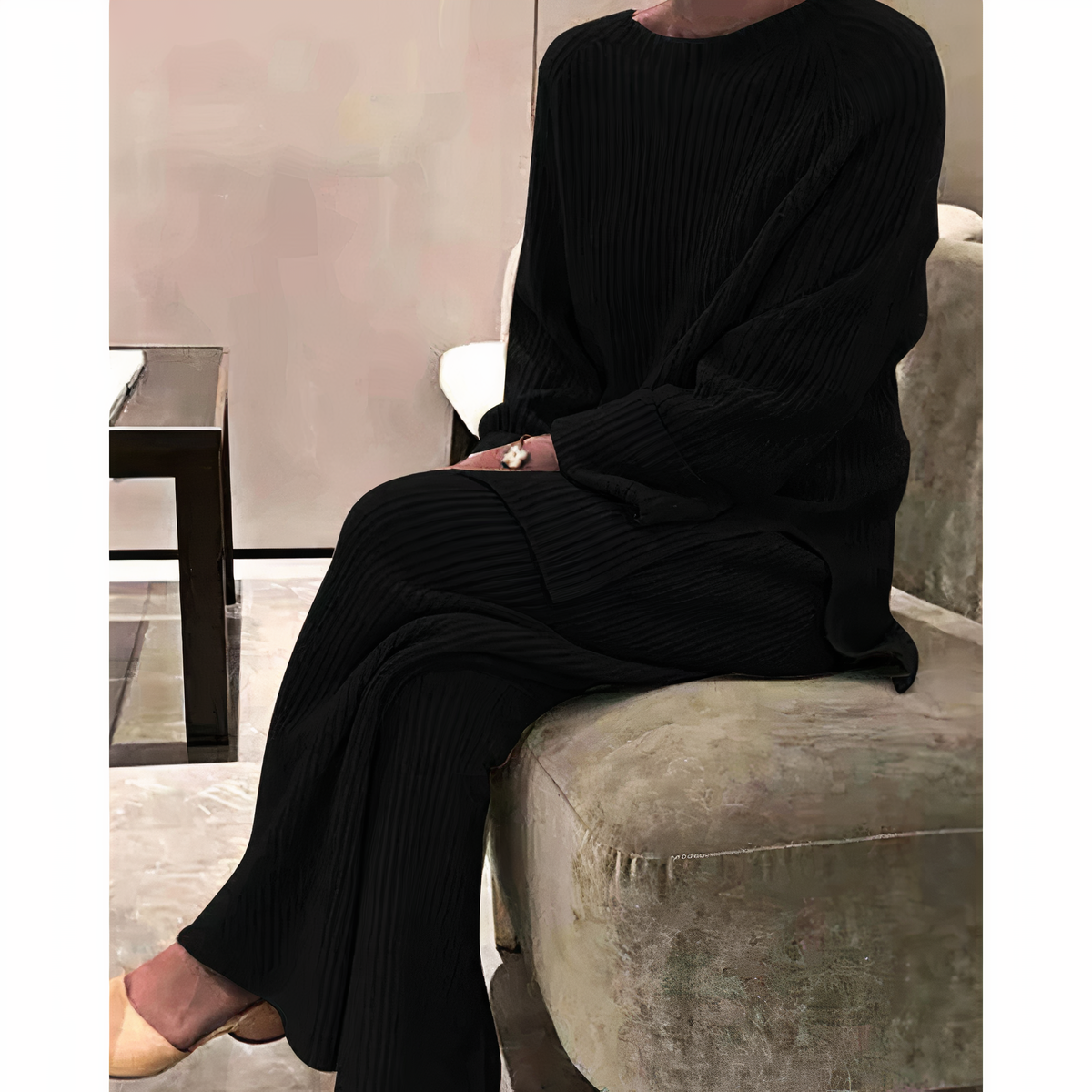Ensemble en maille côtelée femme