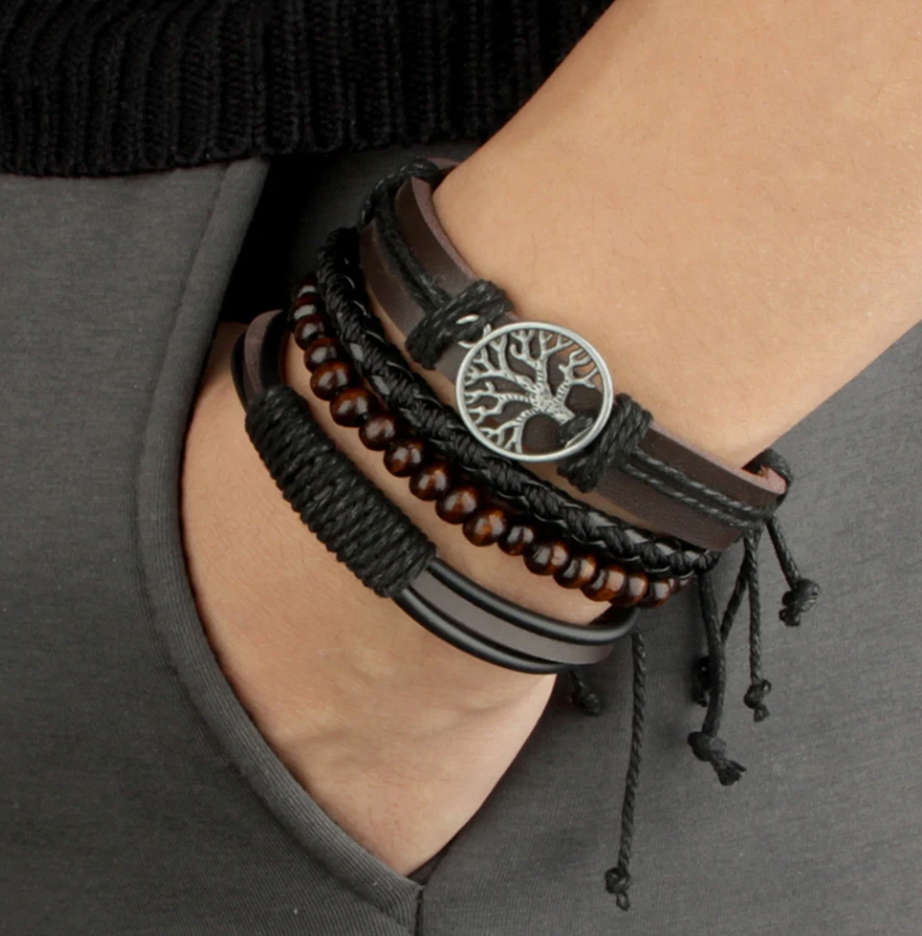 Lot de 4 bracelets en cuir pour homme