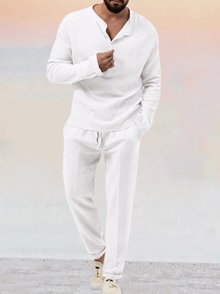 Ensemble Décontracté Deux Pièces avec Haut Col Henley Coupe Slim Homme