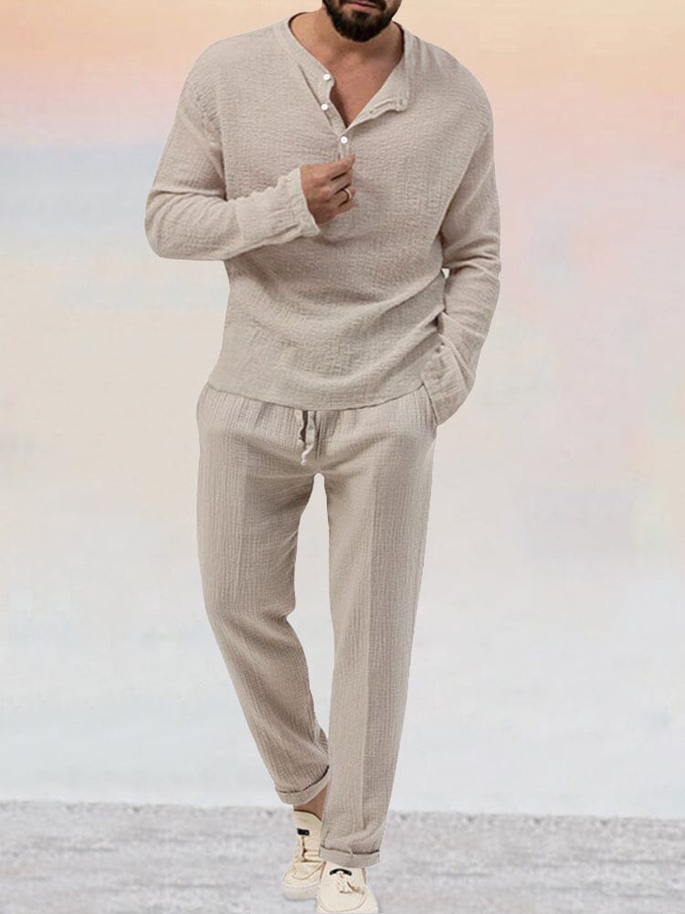 Ensemble Décontracté Deux Pièces avec Haut Col Henley Coupe Slim Homme