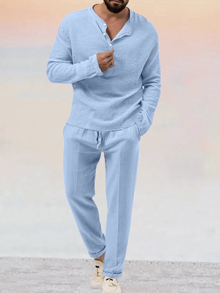 Ensemble Décontracté Deux Pièces avec Haut Col Henley Coupe Slim Homme