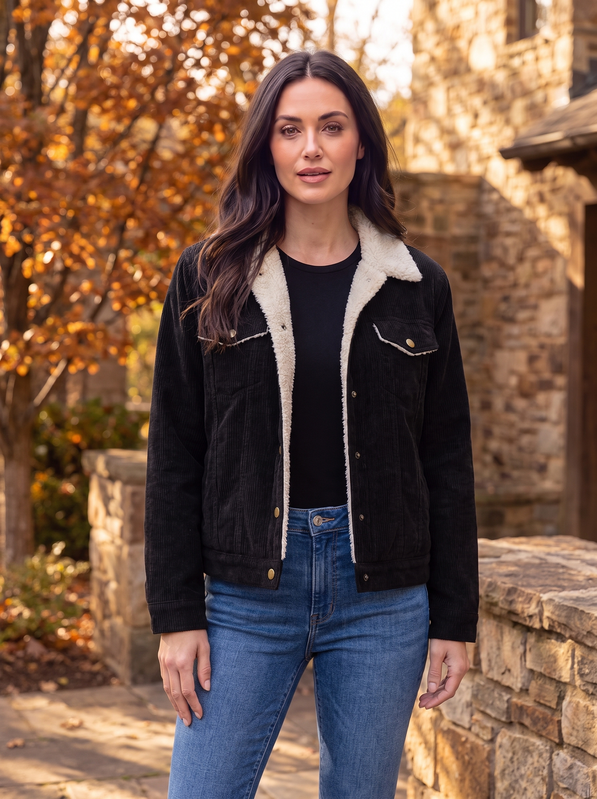 Women's corduroy jacket with sherpa lining