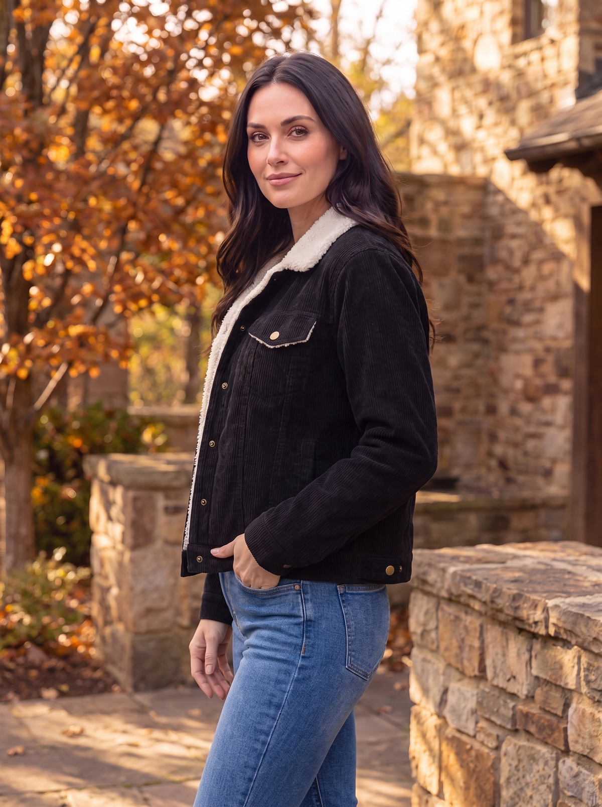 Women's sherpa lined corduroy jacket