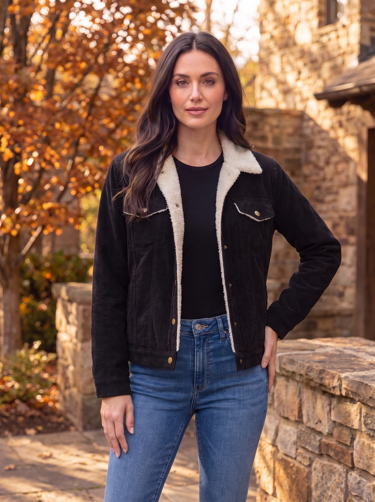 Women's corduroy jacket with shearling collar