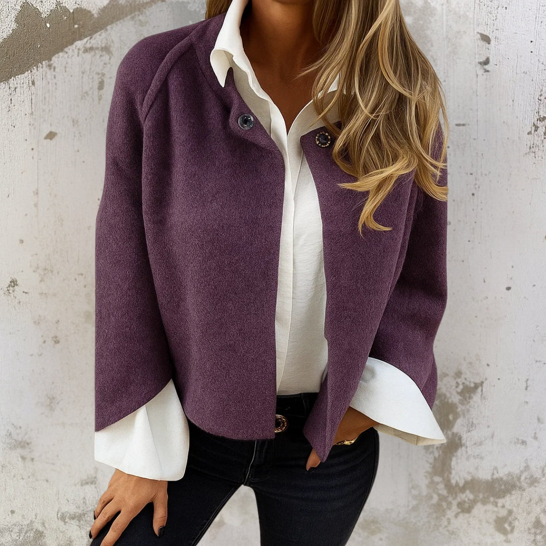 Knitted fabric detail of cardigan with button and ribbed trim for women
