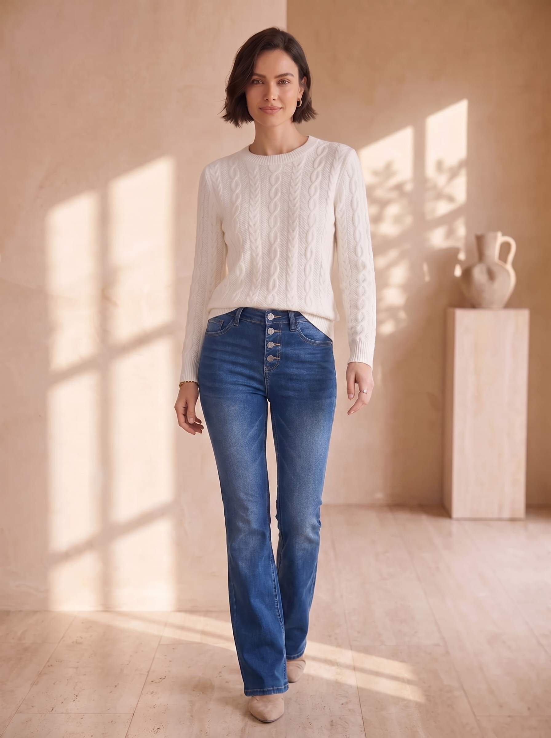 Denim flared jeans high waist women