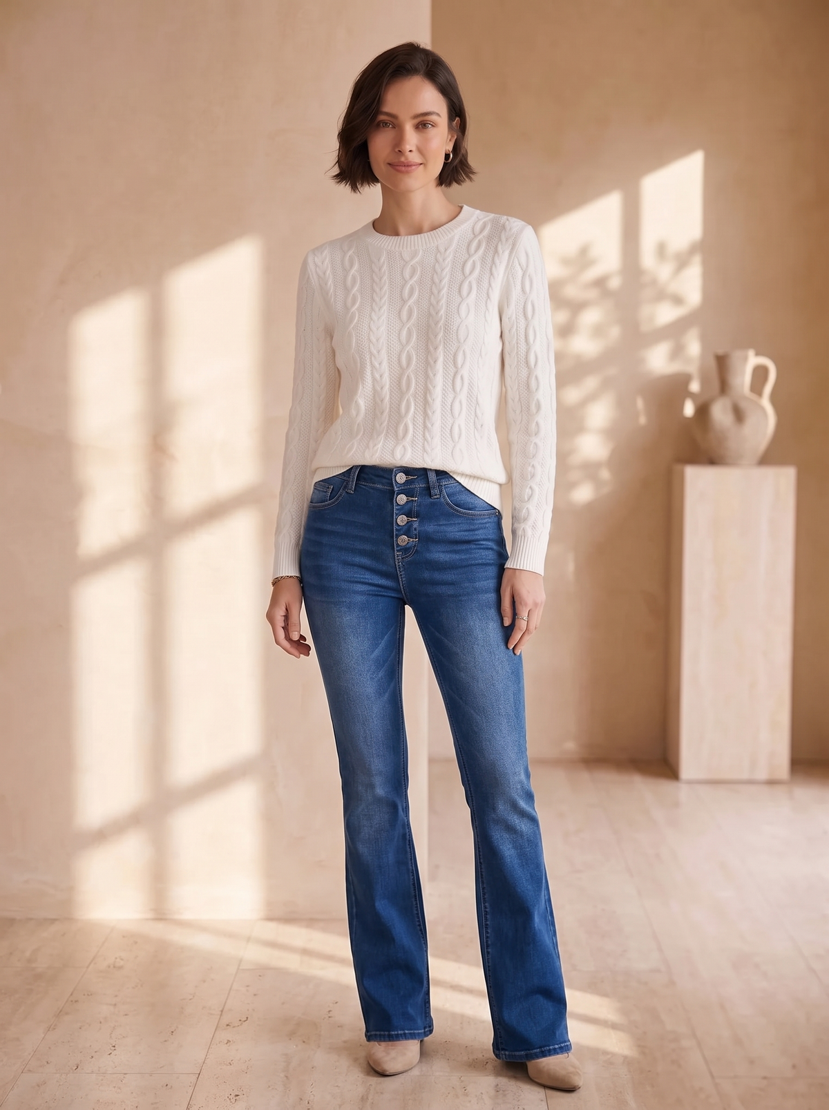 Women's high waist denim flared jeans