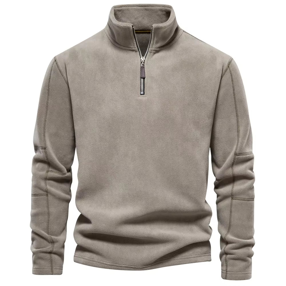 Fleece half-zip sweatshirt with ribbed cuffs and casual fit for men
