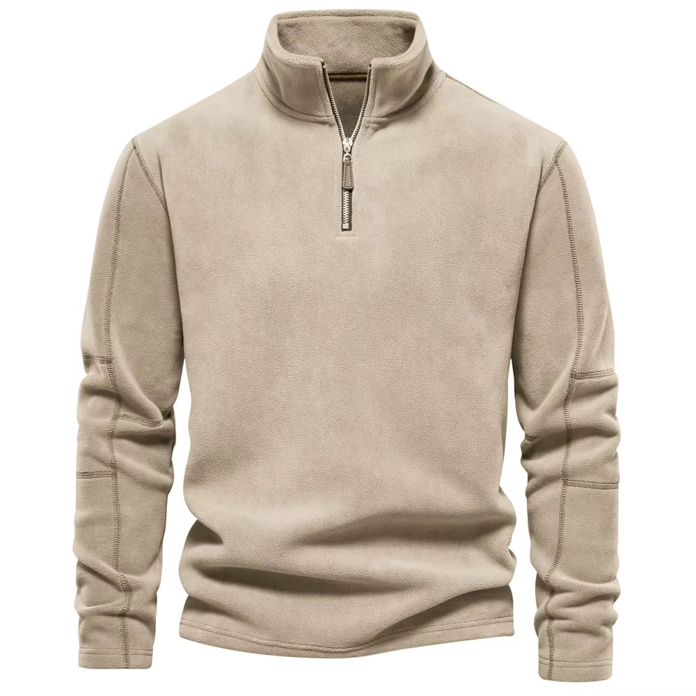 Textured fleece pullover with quarter-zip and ribbed hem detail
