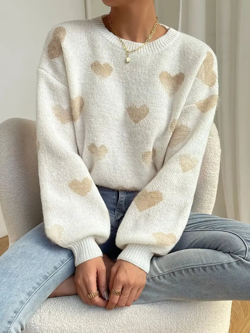 Pull en Maille à Motif Cœur pour Femme
