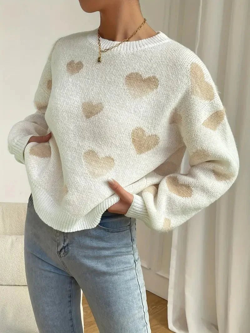 Pull en Maille à Motif Cœur pour Femme