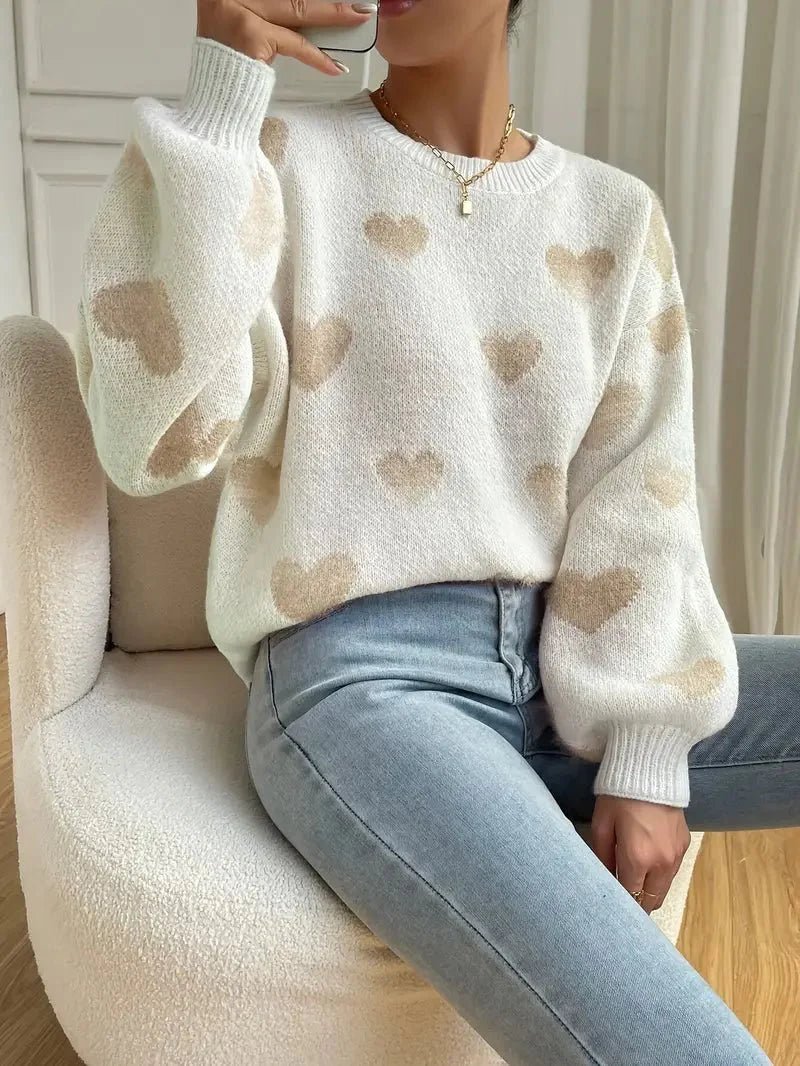 Pull en Maille à Motif Cœur pour Femme