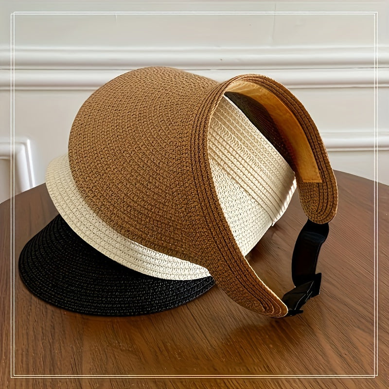 Wide brim sun visor for women shown from the side, coffee color