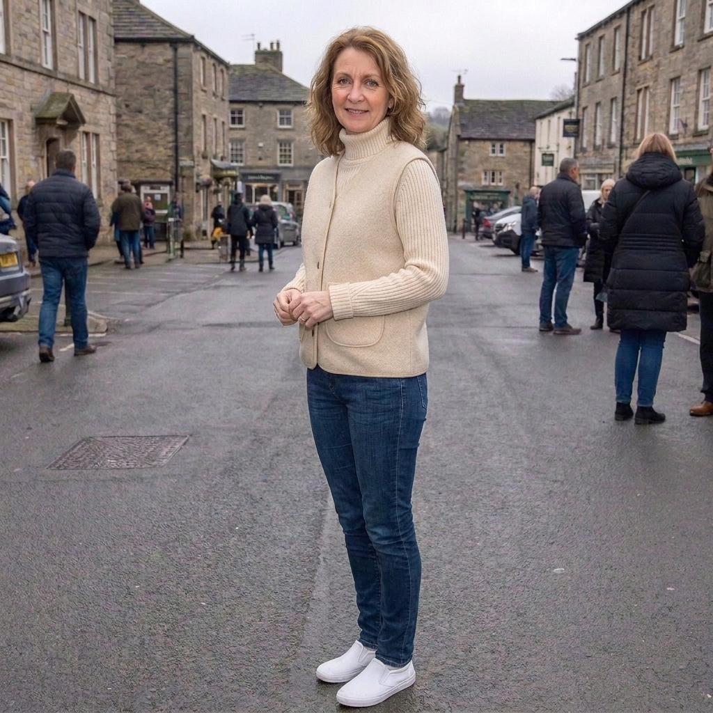Side profile of women's fleece gilet