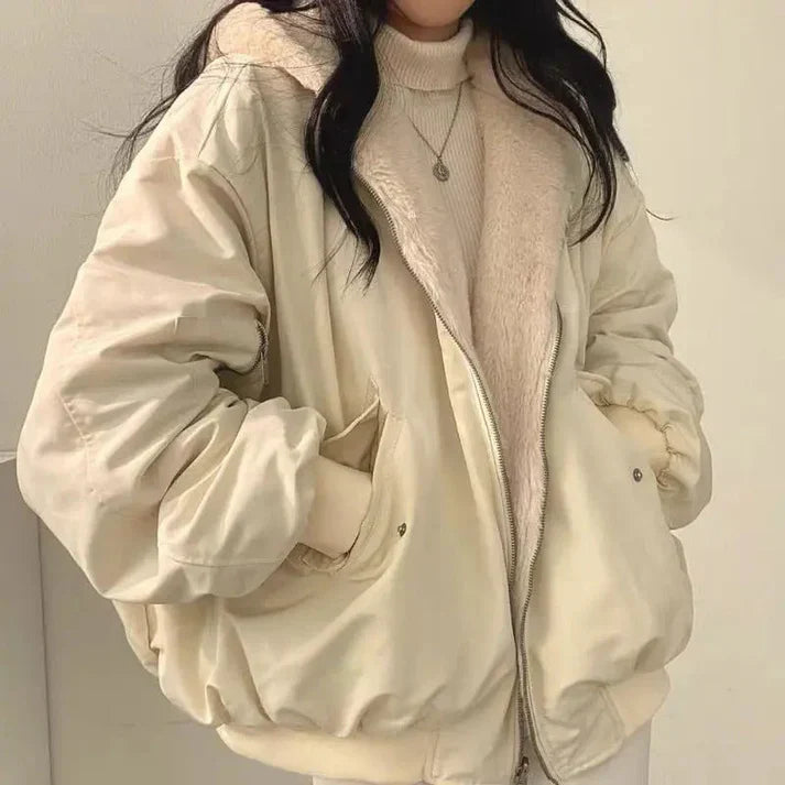 Blouson Bomber à Doublure Imitation Fourrure pour Femme