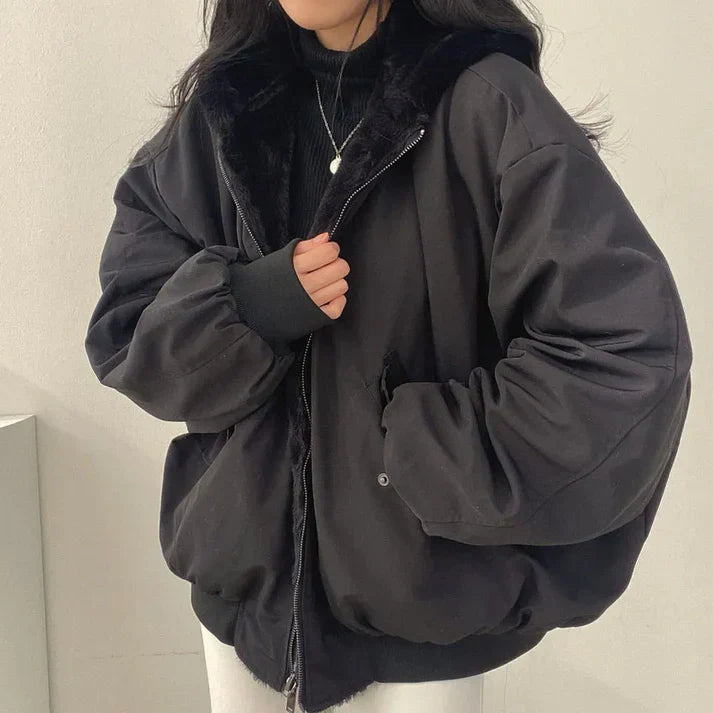 Blouson Bomber à Doublure Imitation Fourrure pour Femme