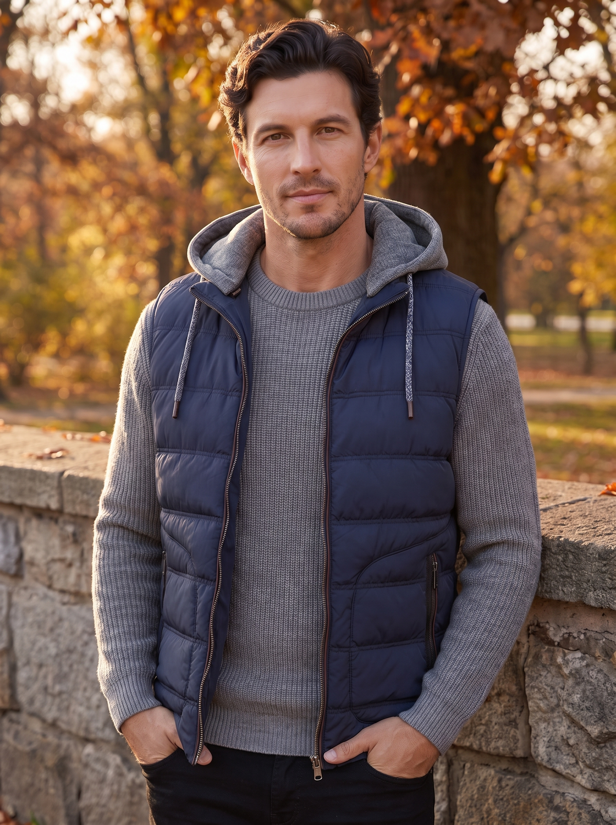 Men's hooded puffer gilet for fall