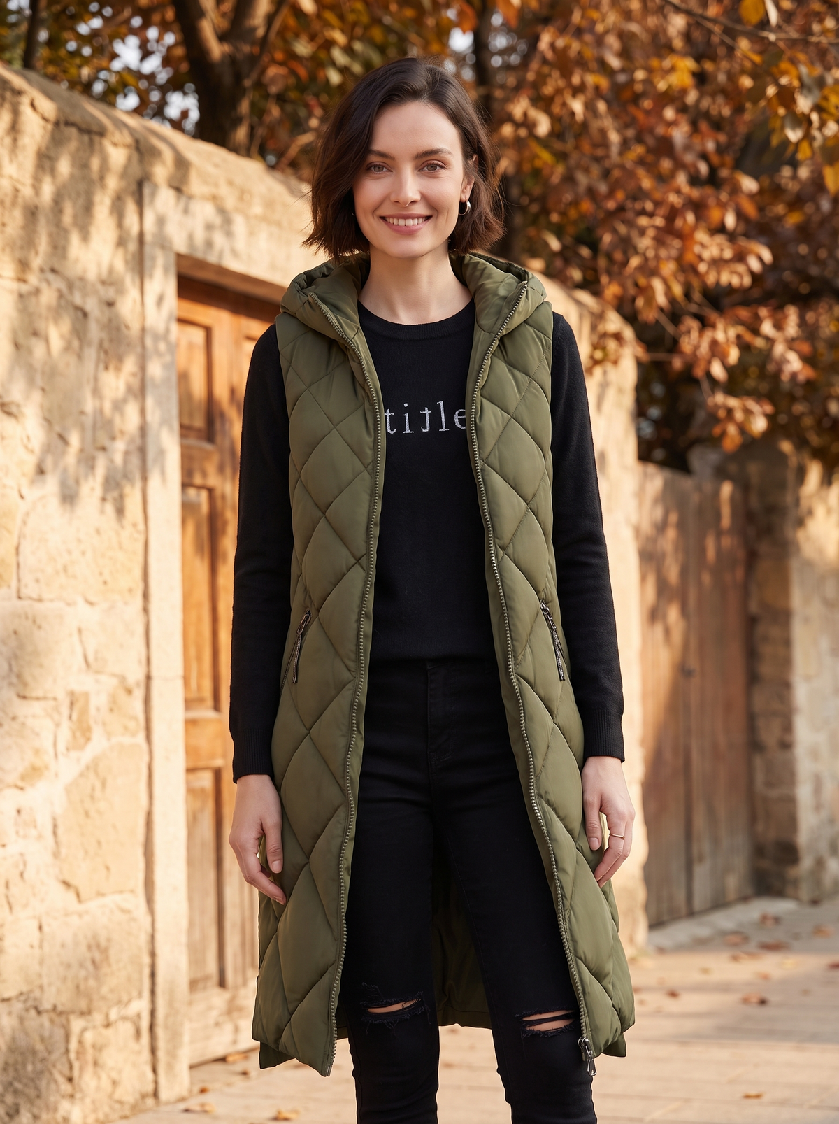 Women's long quilted gilet for fall