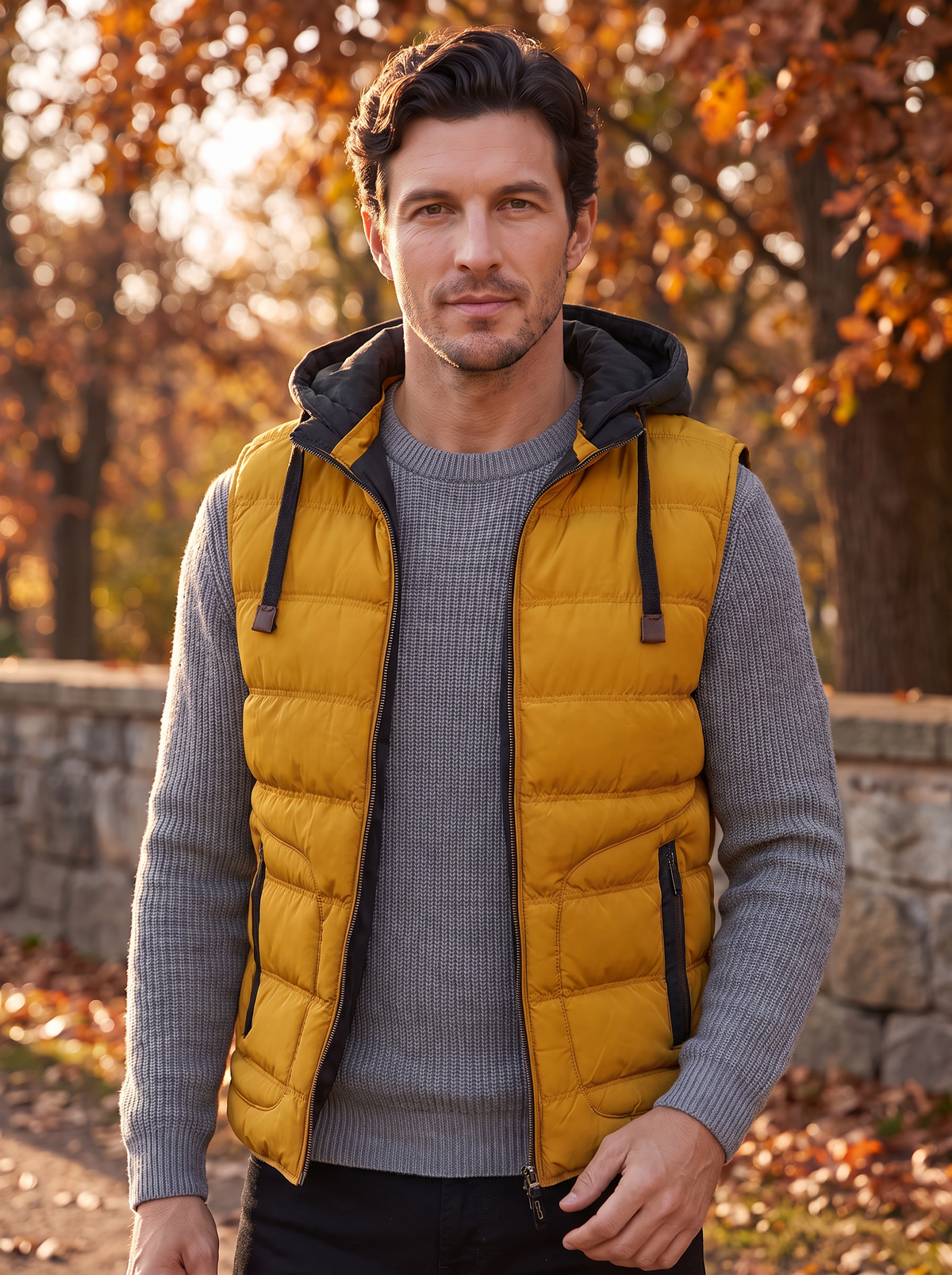 Men's sleeveless quilted jacket with hood