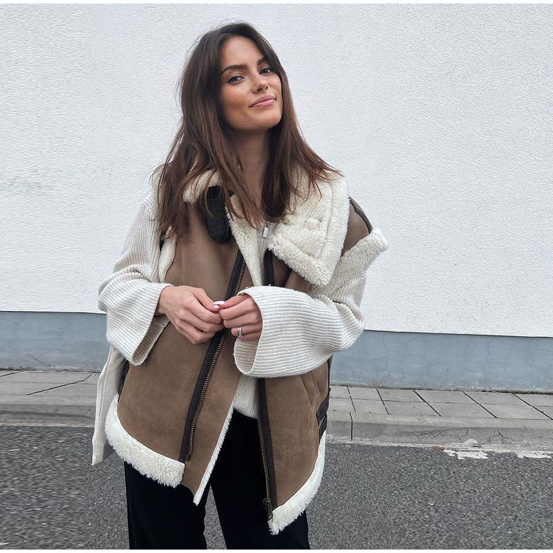 Gilet à Panneaux en Shearling Femme