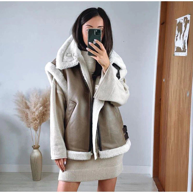 Gilet à Panneaux en Shearling Femme