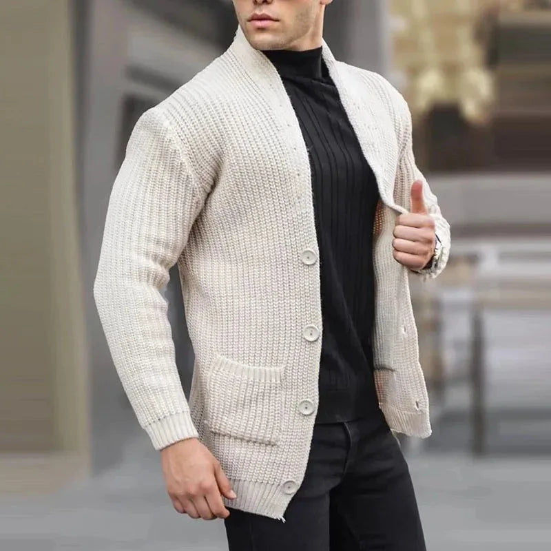 Cardigan Streetwise à Col Châle en Maille Épaisse Homme