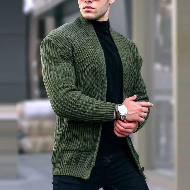 Cardigan Streetwise à Col Châle en Maille Épaisse Homme