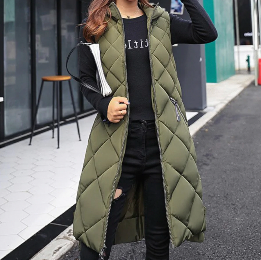 Gilet Long Matelassé Coupe Slim Femme