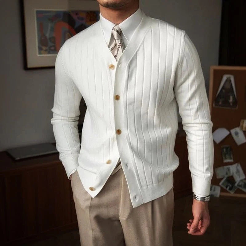 Cardigan à Boutons en Maille Côtelée Homme