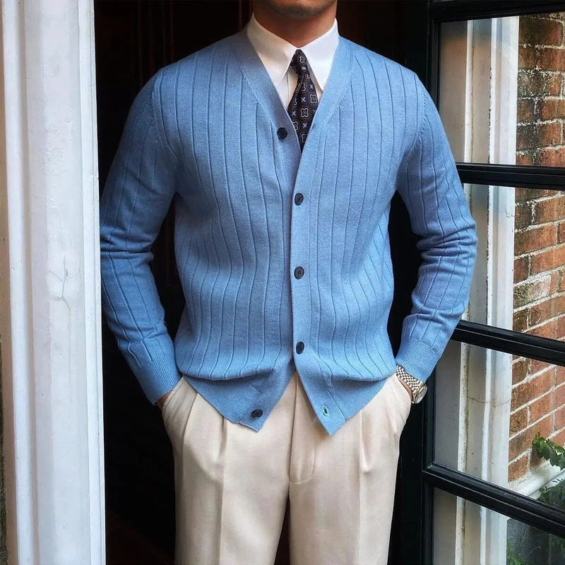 Cardigan à Boutons en Maille Côtelée Homme