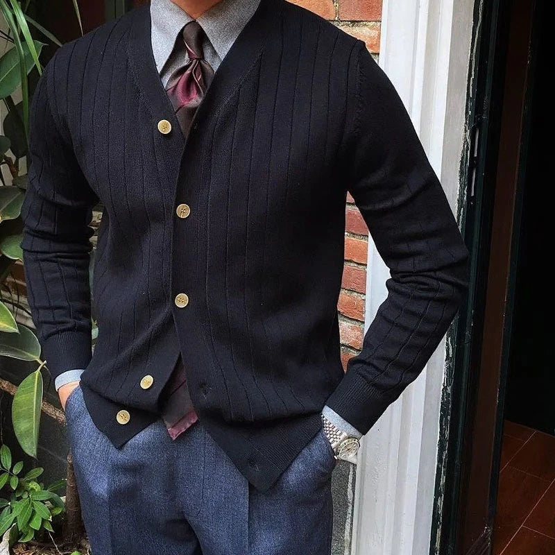 Cardigan à Boutons en Maille Côtelée Homme