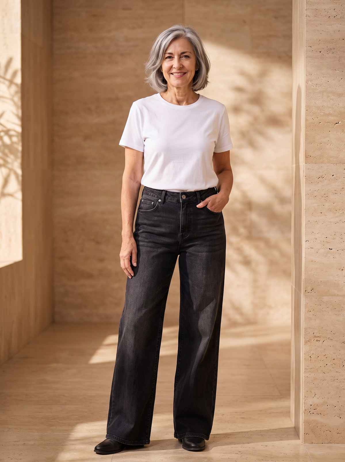 High waist denim wide leg jeans women