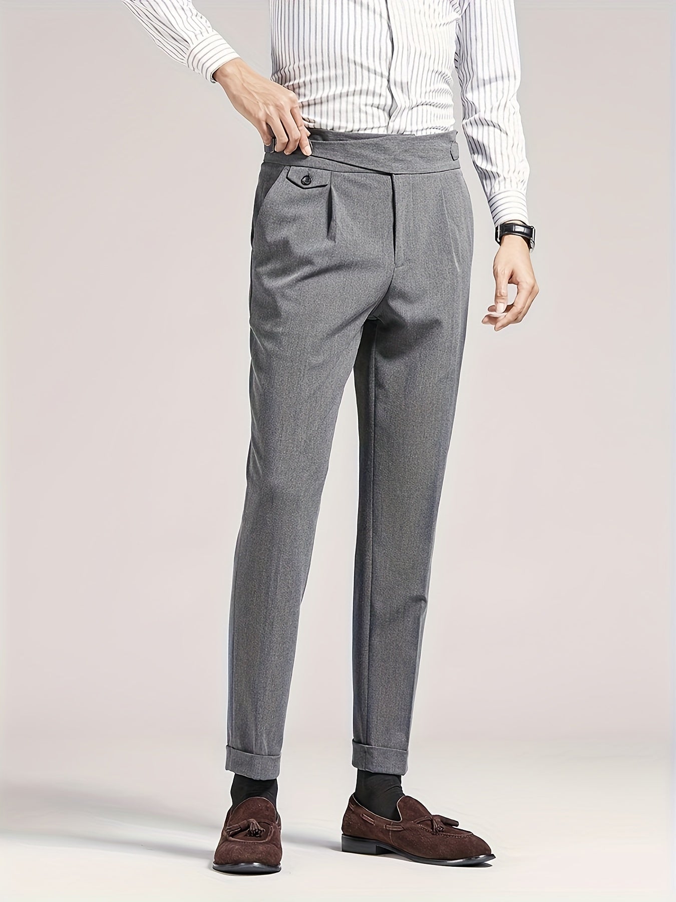 Men's cotton trousers with a button fastening