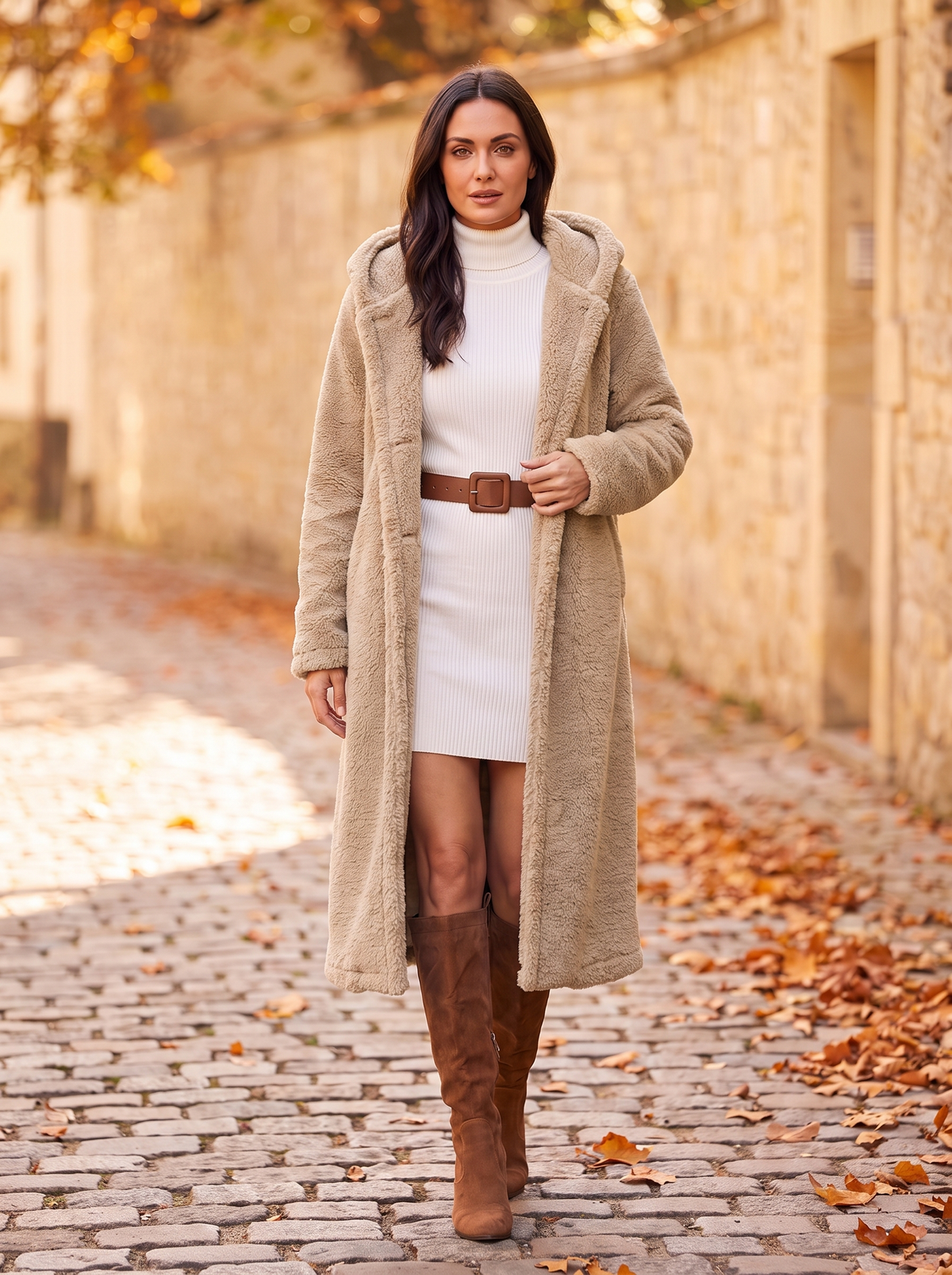 Women's long coat with front pockets