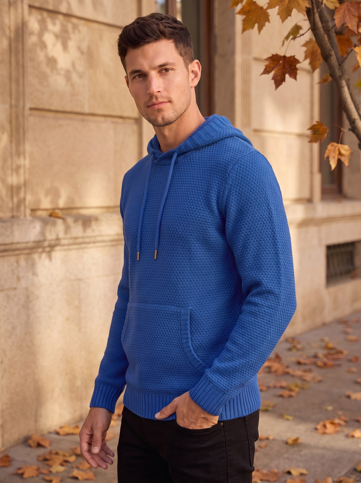 Men's long sleeve knitted hoodie