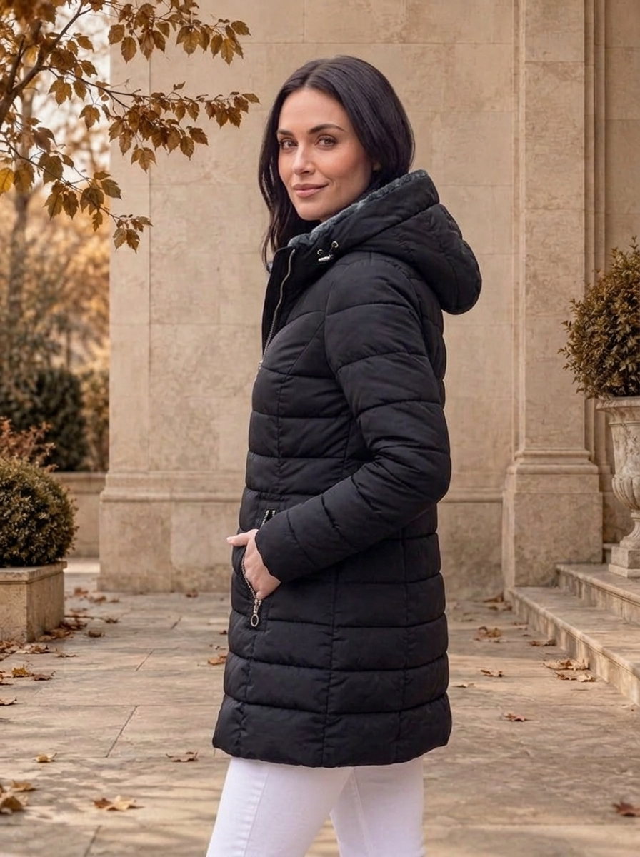 Women's quilted down coat with hood