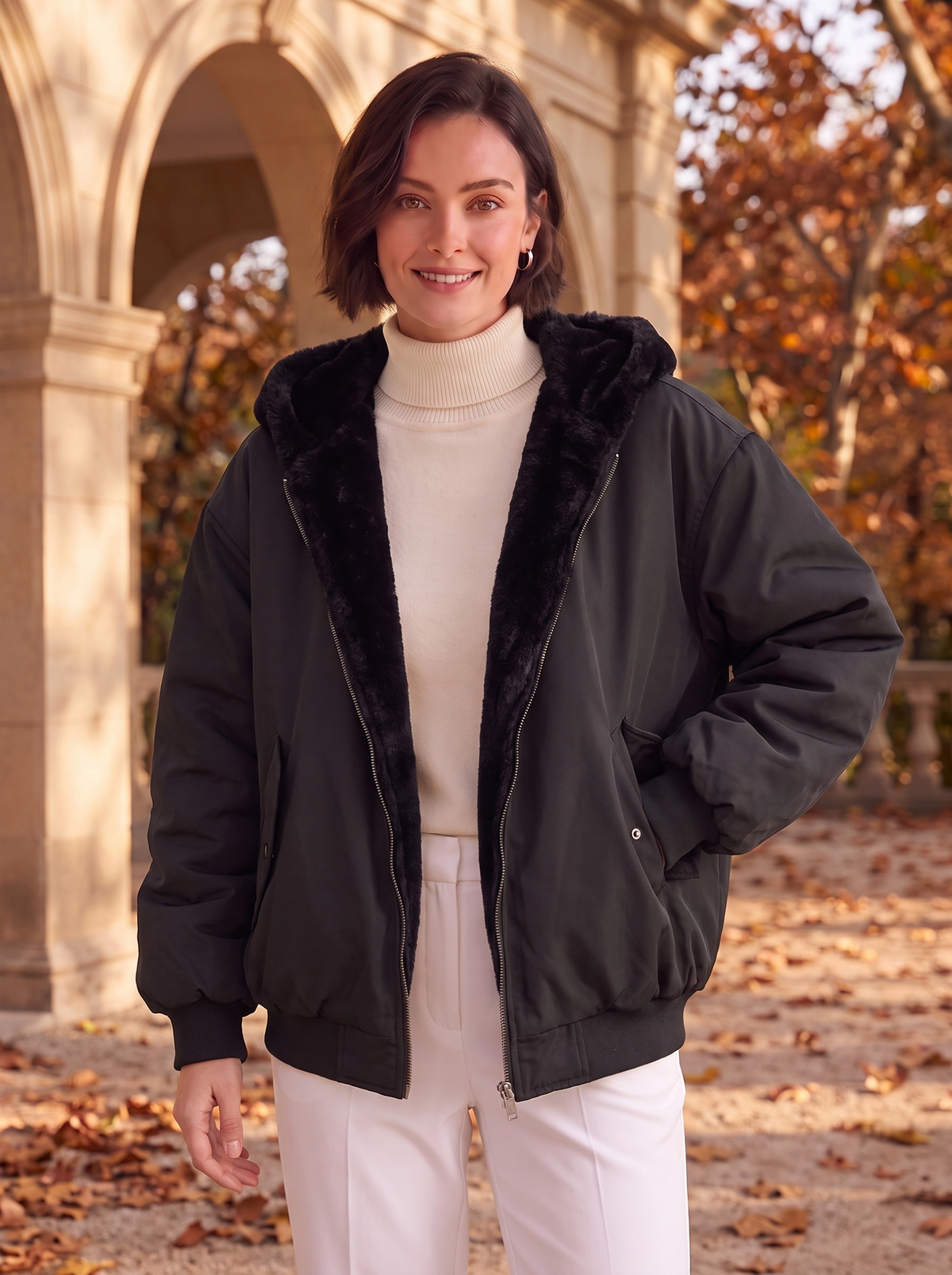 Women's casual hooded jacket with pockets