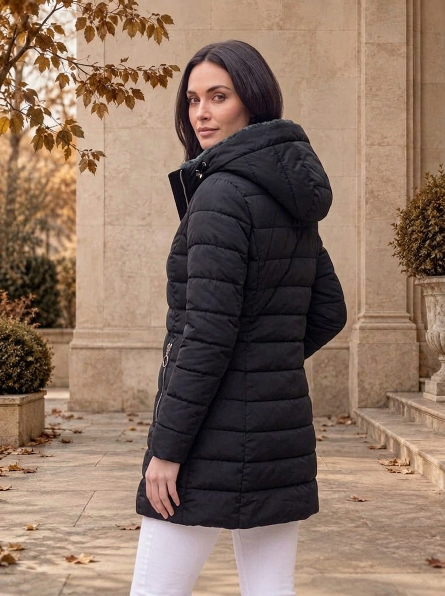 Women's long quilted puffer jacket