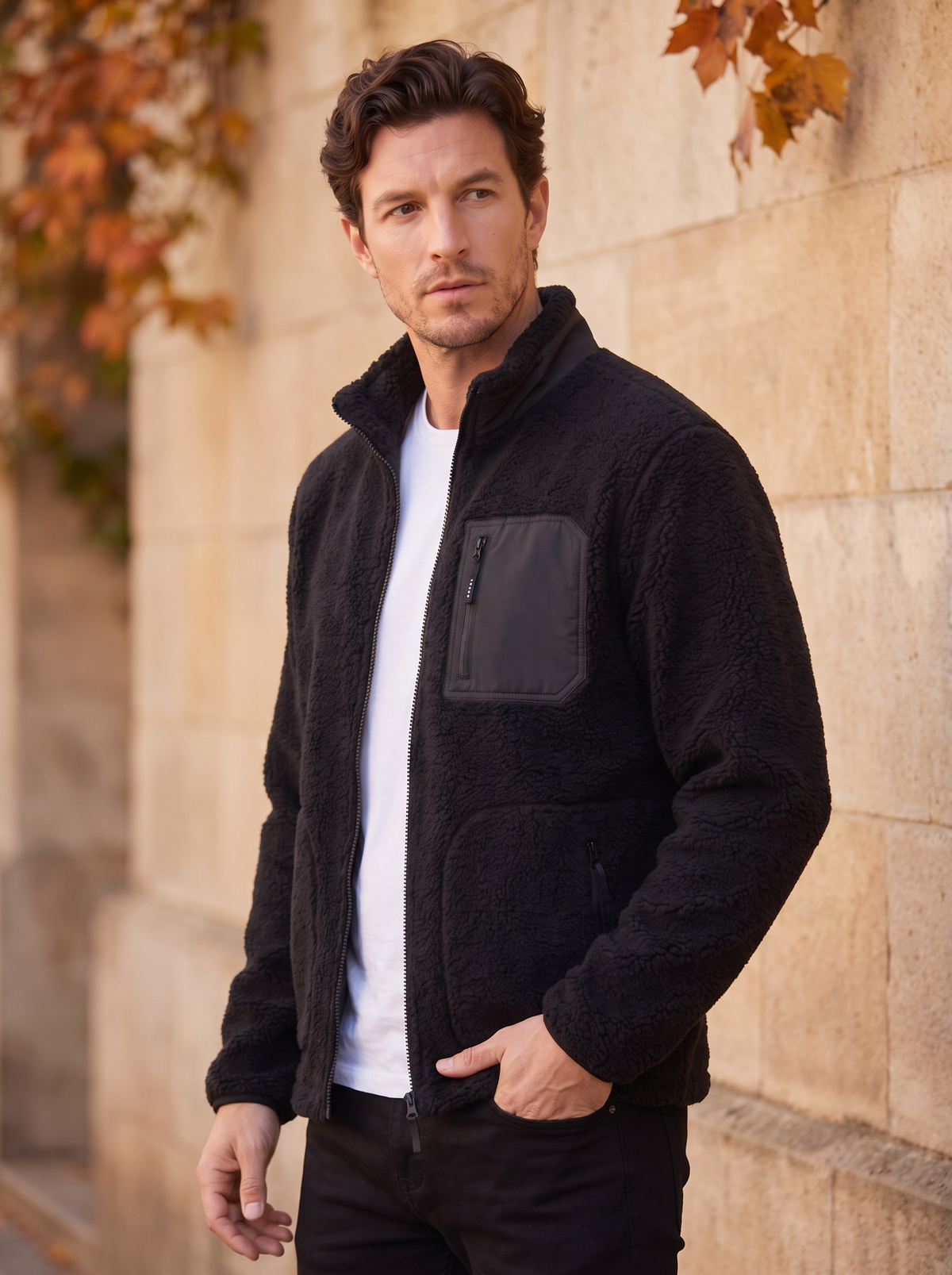 Men's fleece jacket with chest pocket